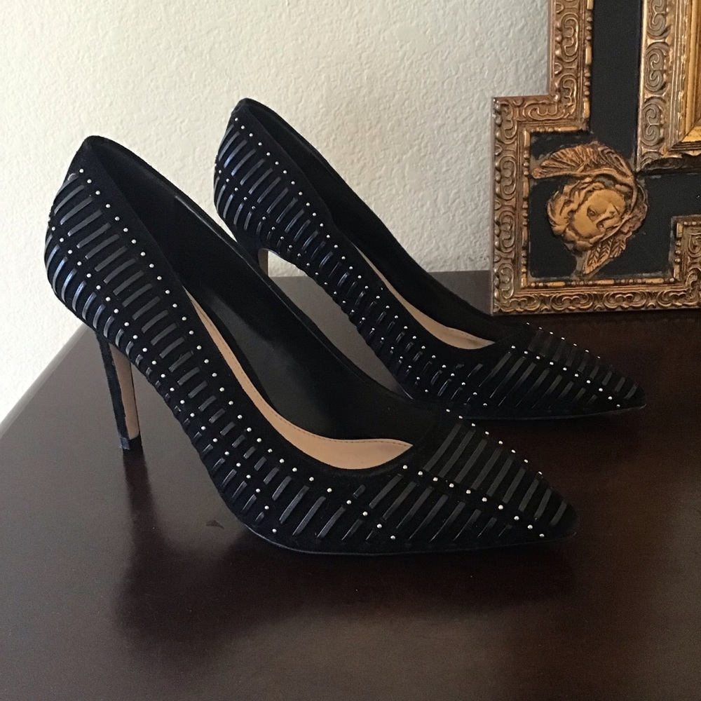 Vince Camuto Black Studded Pointed-Toe Heels